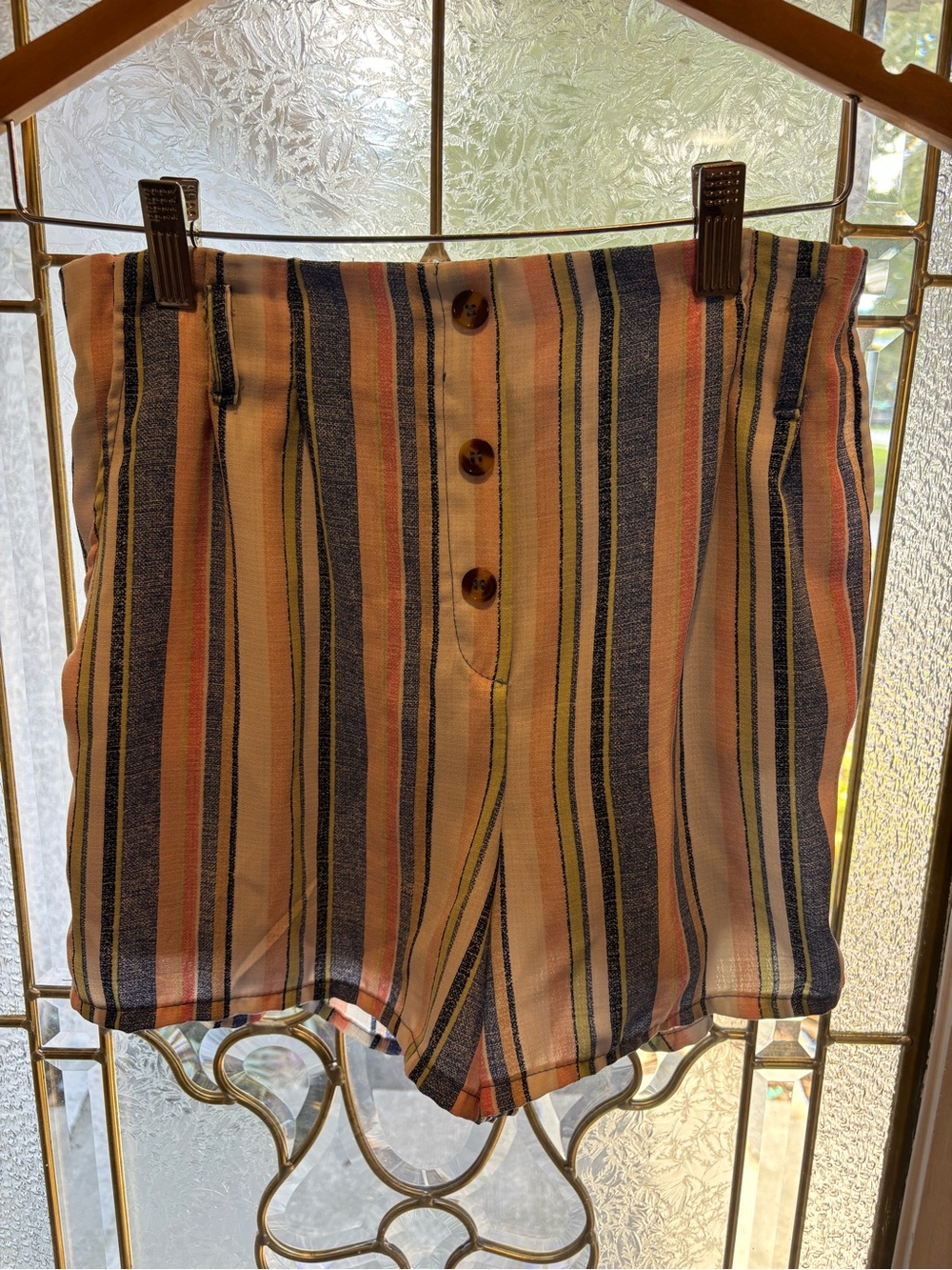 Knitworks Multicolor Striped High-Waist Button-Front Shorts